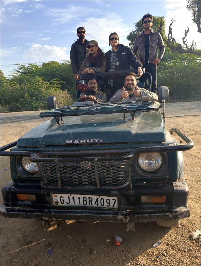 Guests riding an open gypsy through Jawai