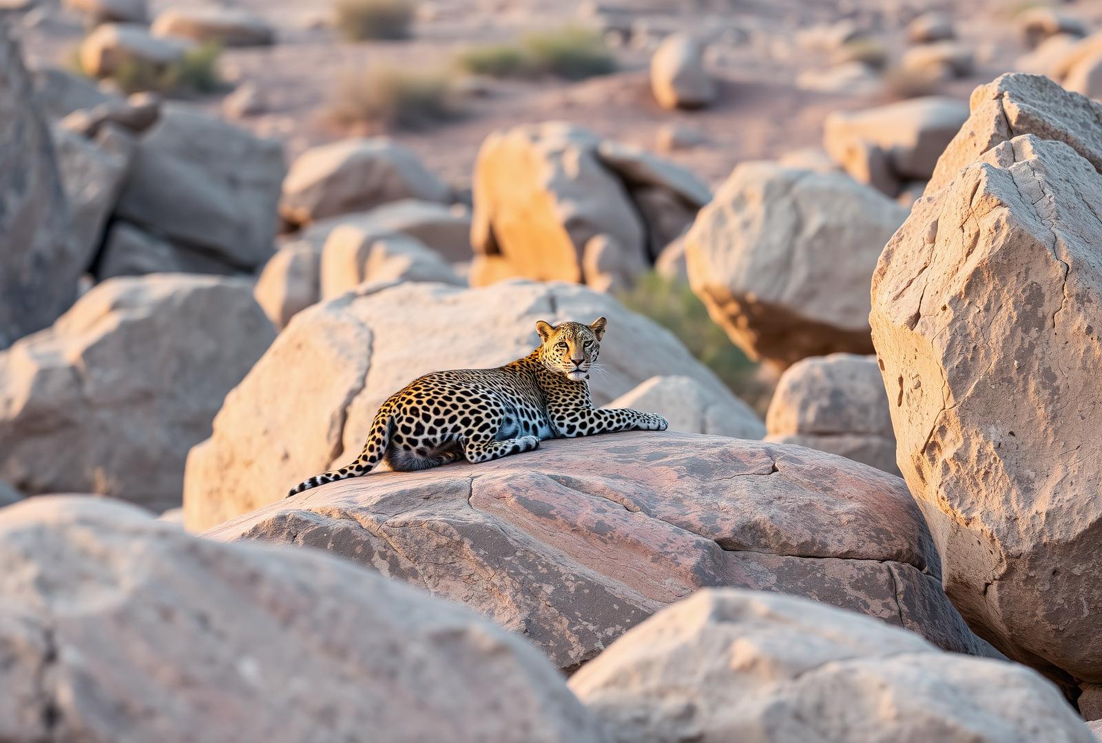 Leopard resting among Jawai's granite rocks
