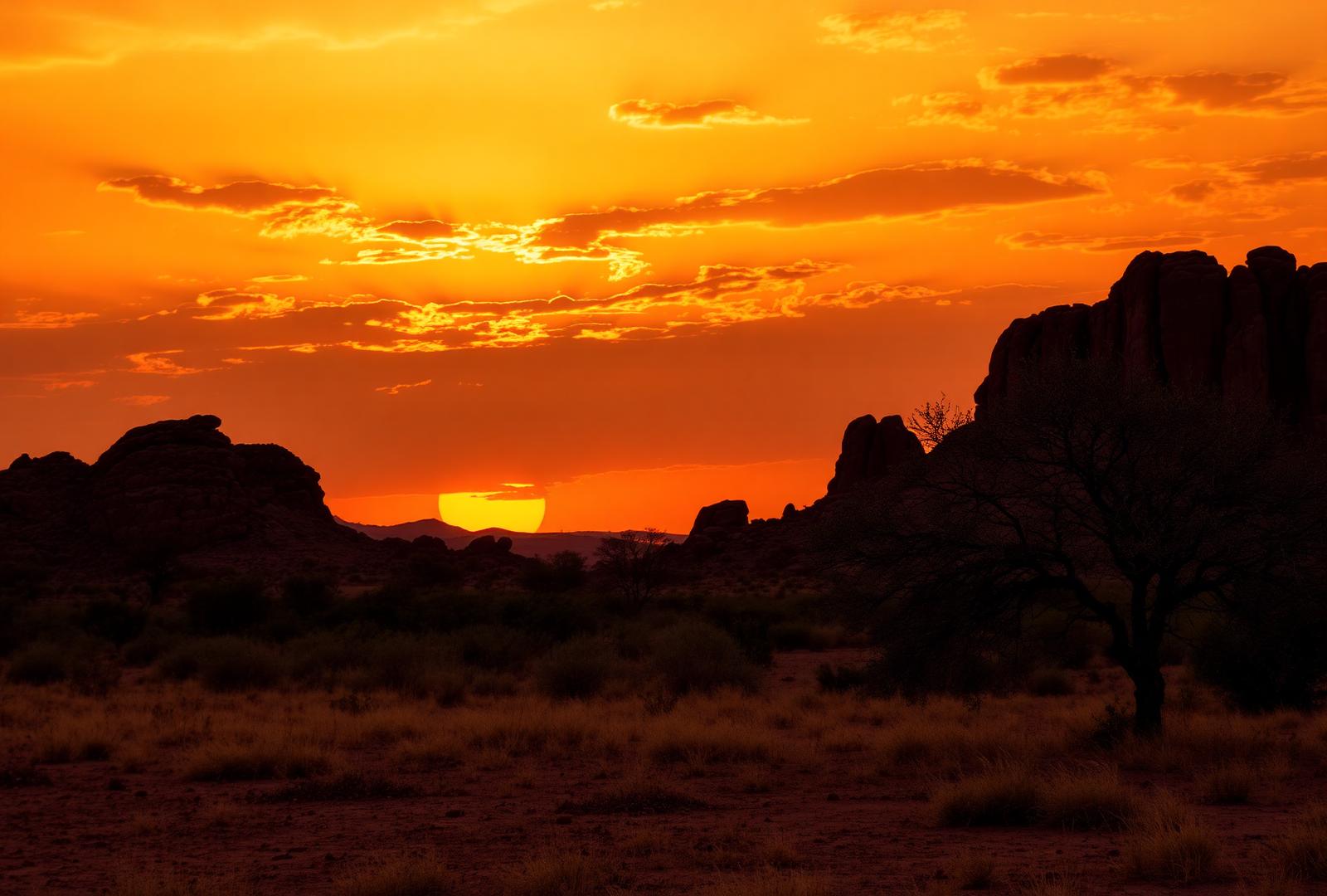 Sunset over Jawai's granite hills